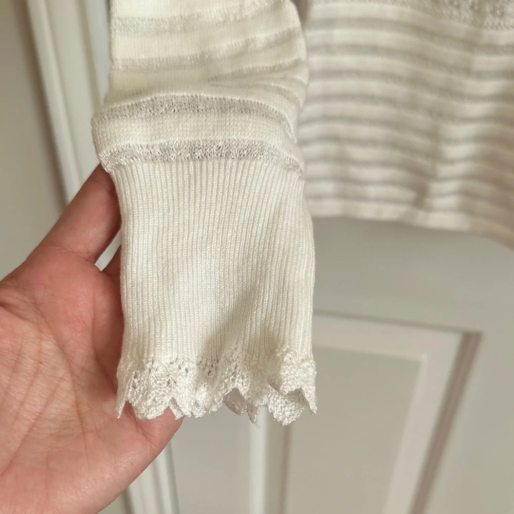 White House Black Market Ivory Striped Knit Top - Picture 4 of 8